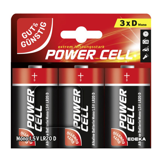 EDEKA24  Gut & Günstig Power Cell Alkaline Mono D 1,5V LR20 Batterien 3ST