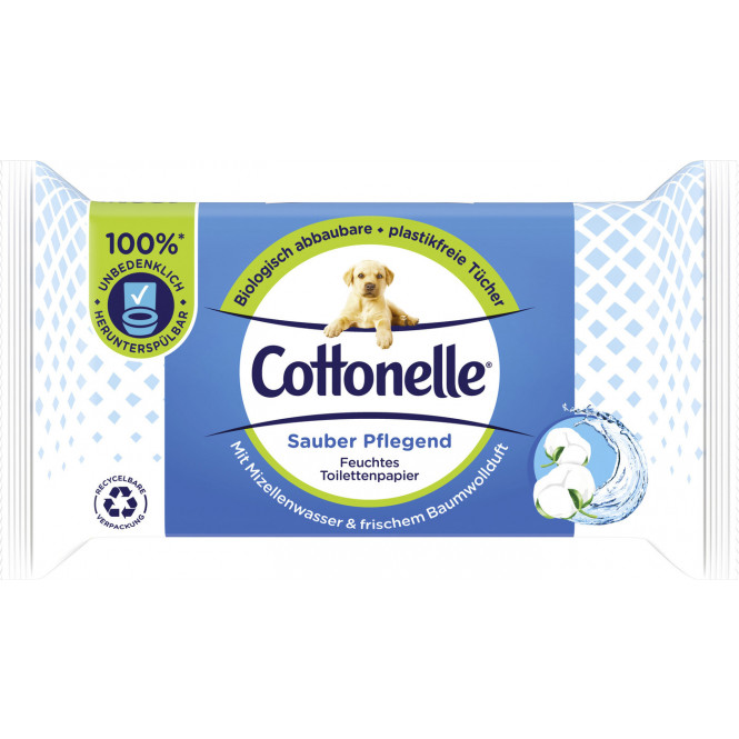 Cottonelle Feuchtes Toilettenpapier Sauber Pflegend mit Mizellenwasser und  frischem Baumwollduft NF 42ST